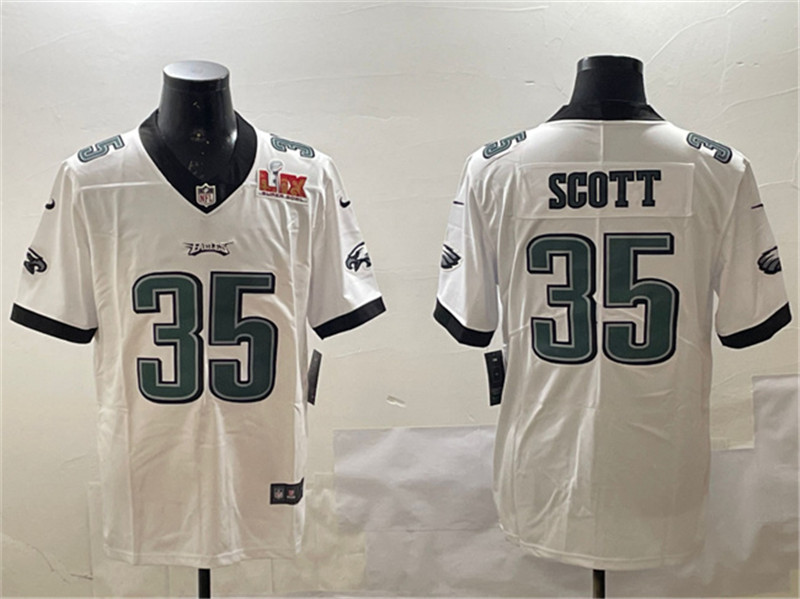 Men's Philadelphia Eagles 35 Boston Scott White 2025 Super Bowl LIX Patch Vapor Untouchable Limited Stitched Football Jersey