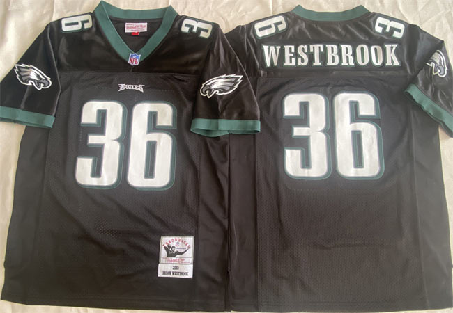 Men's Philadelphia Eagles 36 Brian Westbrook Black Throwback Stitched Football Jersey