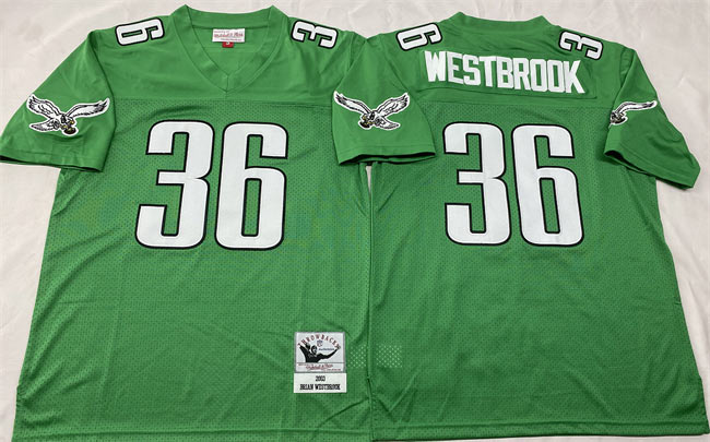 Men's Philadelphia Eagles 36 Brian Westbrook Kelly Green Throwback Stitched Football Jersey