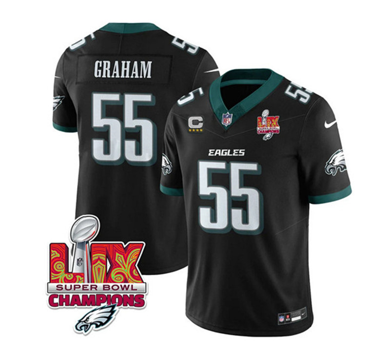 Men's Philadelphia Eagles 55 Brandon Graham Black 2025 Eagles Logo Super Bowl LIX Patch And 4 Star C Patch New F.U.S.E. Vapor Limited Football Stitched Jersey