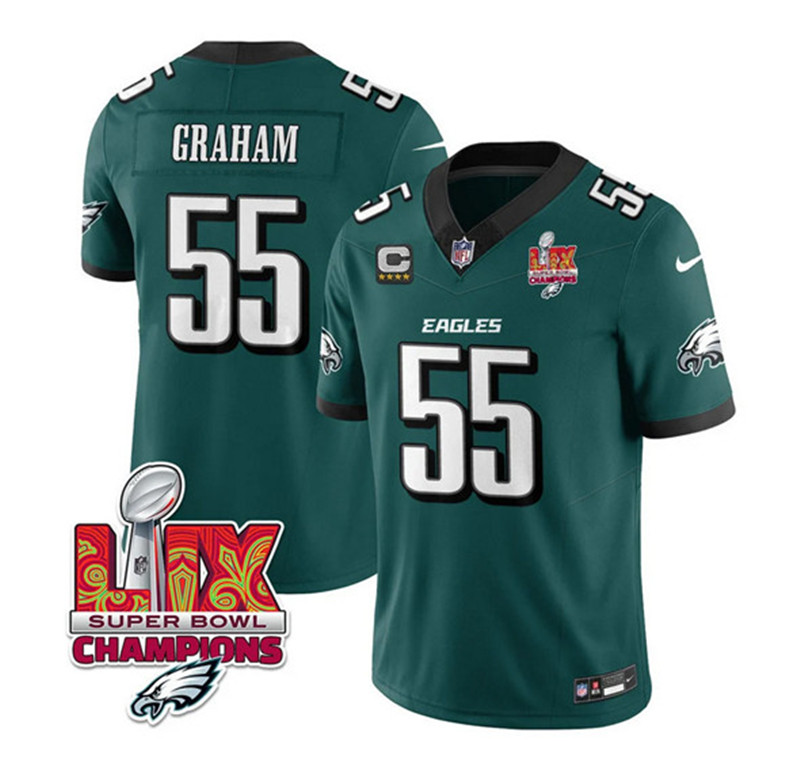 Men's Philadelphia Eagles 55 Brandon Graham Green 2025 Eagles Logo Super Bowl LIX Patch And 4 Star C Patch New F.U.S.E. Vapor Limited Football Stitched Jersey