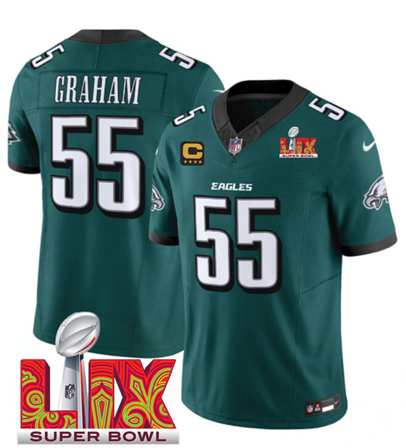 Men's Philadelphia Eagles 55 Brandon Graham Green 2025 Super Bowl LIX Patch And 4 Star C Gold Patch New F.U.S.E. Vapor Limited Football Stitched Jersey