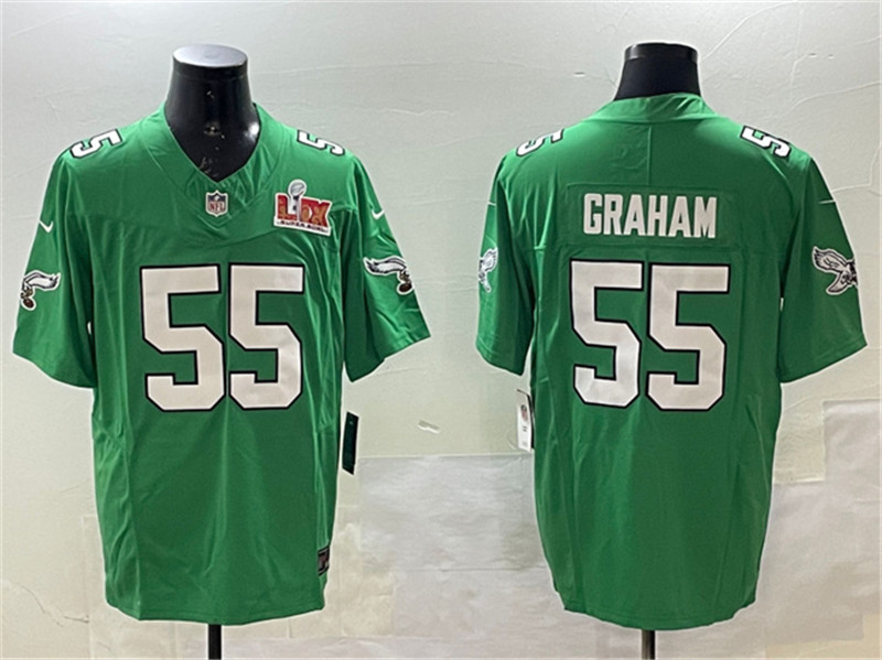 Men's Philadelphia Eagles 55 Brandon Graham Green 2025 Super Bowl LIX Patch F.U.S.E. Throwback Vapor Untouchable Limited Stitched Football Jersey