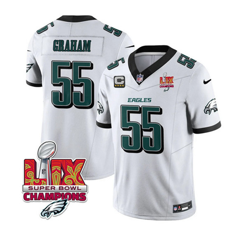 Men's Philadelphia Eagles 55 Brandon Graham White 2025 Eagles Logo Super Bowl LIX Patch And 4 Star C Patch New F.U.S.E. Vapor Limited Football Stitched Jersey