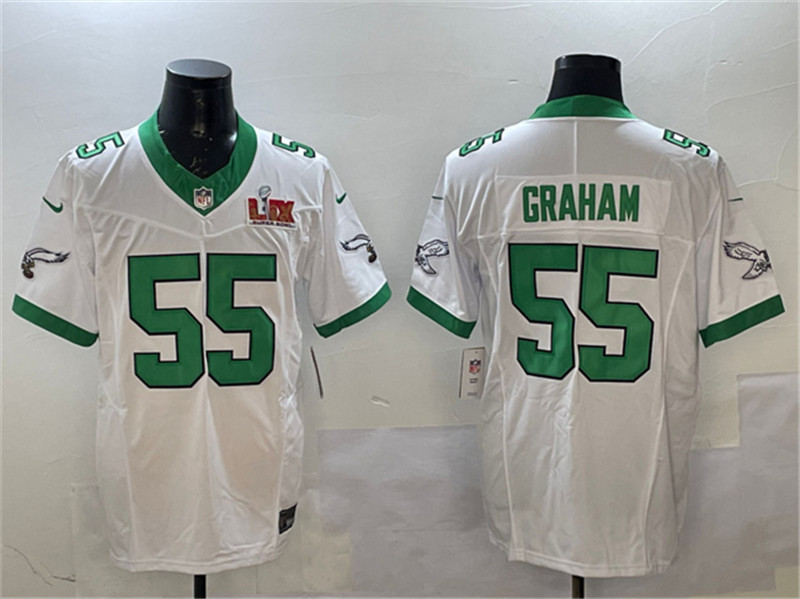 Men's Philadelphia Eagles 55 Brandon Graham White 2025 Super Bowl LIX Patch F.U.S.E. Vapor Untouchable Limited Stitched Football Jersey
