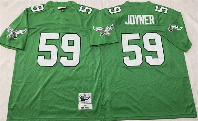 Men's Philadelphia Eagles 59 Seth Joyner Kelly Green Throwback Stitched Football Jersey