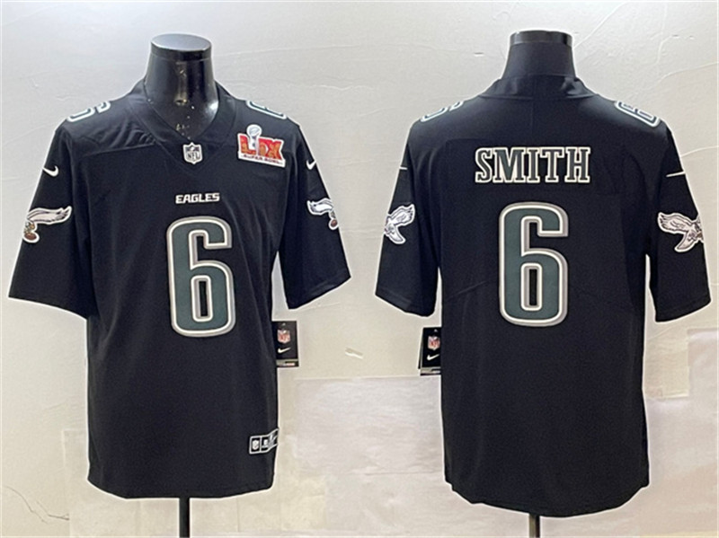 Men's Philadelphia Eagles 6 DeVonta Smith Black 2025 Super Bowl LIX Patch Fashion New Vapor Untouchable Limited Stitched Football Jersey