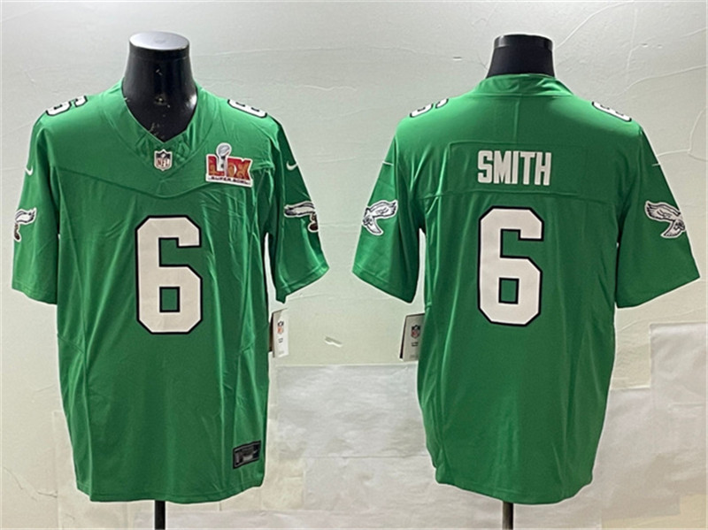 Men's Philadelphia Eagles 6 DeVonta Smith Green 2025 Super Bowl LIX Patch F.U.S.E. Throwback Vapor Untouchable Limited Stitched Football Jersey