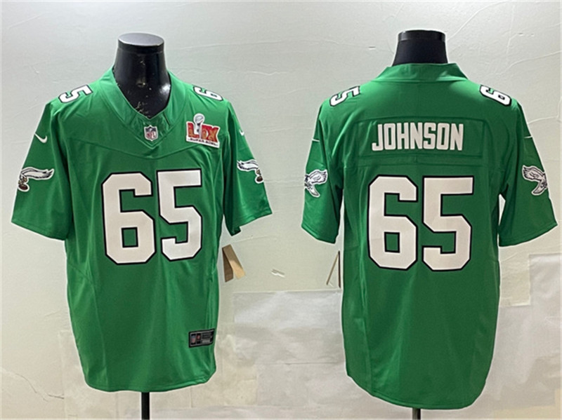 Men's Philadelphia Eagles 65 Lane Johnson Green 2025 Super Bowl LIX Patch F.U.S.E. Throwback Vapor Untouchable Limited Football Stitched Jersey