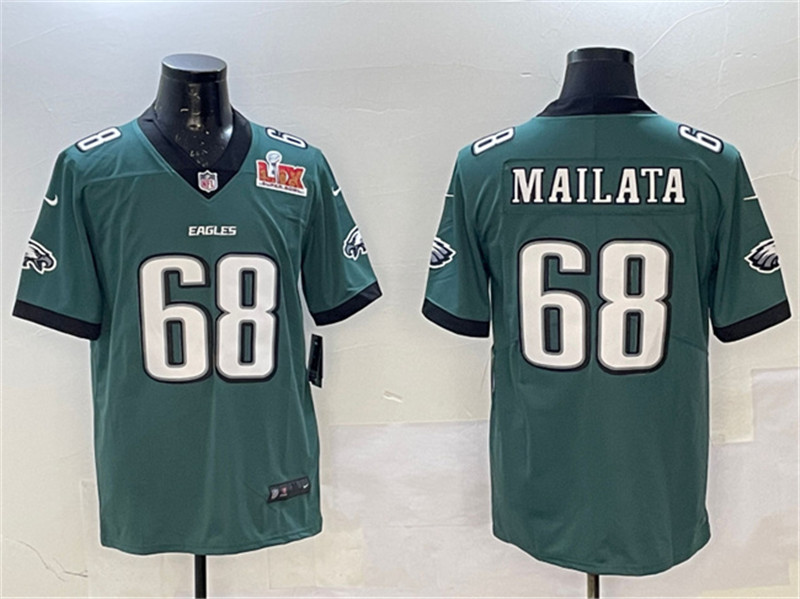 Men's Philadelphia Eagles 68 Jordan Mailata Green 2025 Super Bowl LIX Patch New Vapor Untouchable Limited Football Stitched Jersey