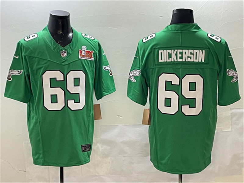 Men's Philadelphia Eagles 69 Landon Dickerson Green 2025 Super Bowl LIX Patch F.U.S.E. Throwback Vapor Untouchable Limited Football Stitched Jersey