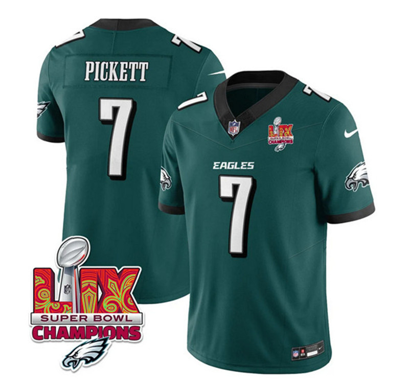 Men's Philadelphia Eagles 7 Kenny Pickett Green 2025 Eagles Logo Super Bowl LIX Patch New F.U.S.E. Vapor Limited Football Stitched Jersey