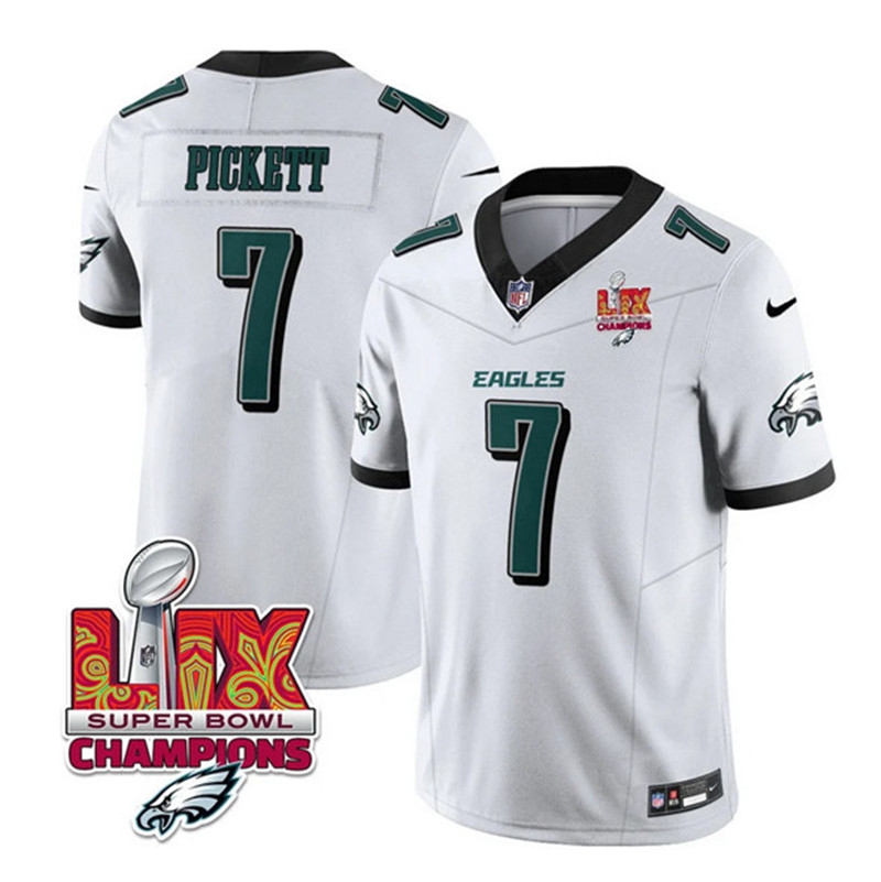 Men's Philadelphia Eagles 7 Kenny Pickett White 2025 Eagles Logo Super Bowl LIX Patch New F.U.S.E. Vapor Limited Football Stitched Jersey