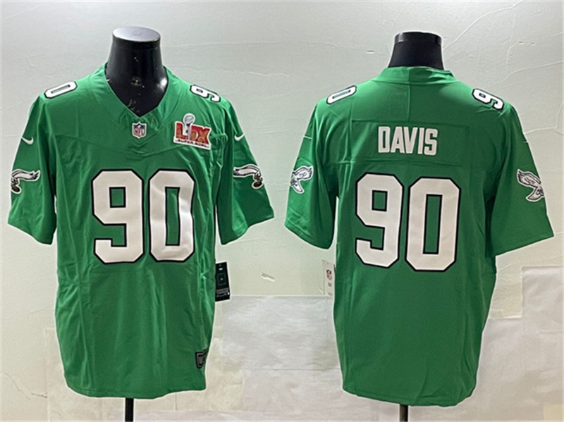 Men's Philadelphia Eagles 90 Jordan Davis Green 2025 Super Bowl LIX Patch F.U.S.E. Throwback Vapor Untouchable Limited Stitched Football Jersey