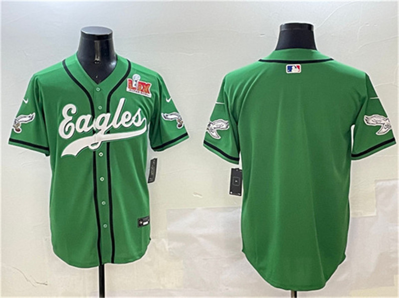 Men's Philadelphia Eagles Blank Green 2025 Super Bowl LIX Patch Stitched Baseball Jersey