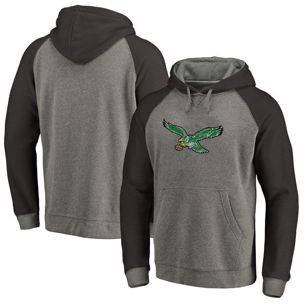 Men's Philadelphia Eagles NFL Pro Line by Fanatics Branded Gray Black Throwback Logo Big Tall Tri Blend Raglan Pullover Hoodie