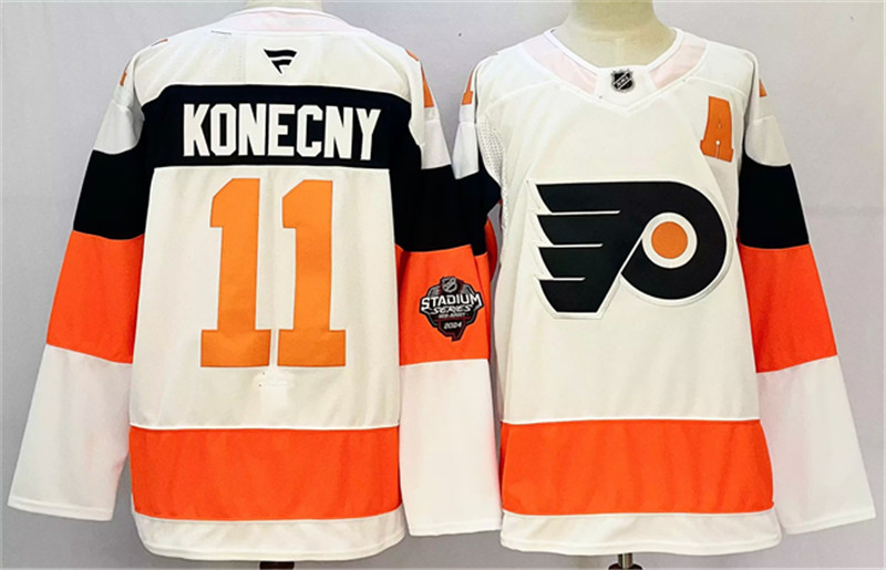 Men's Philadelphia Flyers 11 Travis Konecny White 2024 25 With A Patch Stitched Jersey