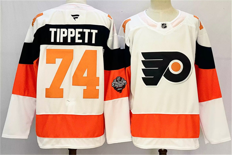 Men's Philadelphia Flyers 74 Owen Tippett White 2024 25 With A Patch Stitched Jersey