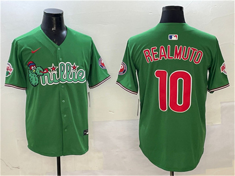 Men's Philadelphia Phillies 10 J.T. Realmuto Green Phanatic Limited Stitched Jersey