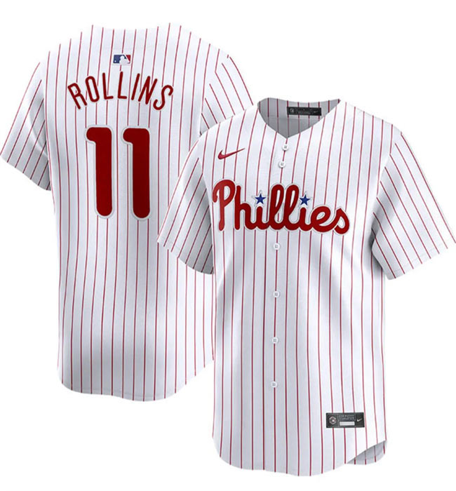 Men's Philadelphia Phillies 11 Jimmy Rollins White Home Limited Stitched Jersey