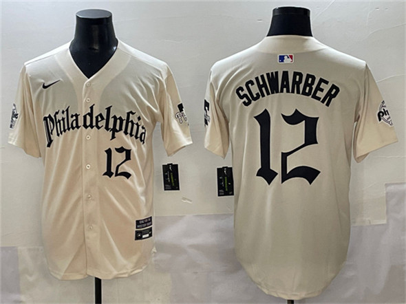 Men's Philadelphia Phillies 12 Kyle Schwarber Cream Gothic Vapor Limited Stitched Jersey