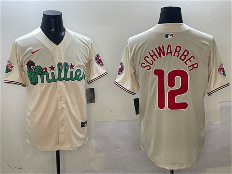 Men's Philadelphia Phillies 12 Kyle Schwarber Cream Phanatic Limited Stitched Jersey