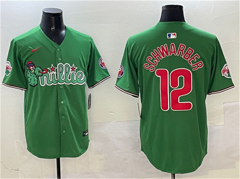 Men's Philadelphia Phillies 12 Kyle Schwarber Green Phanatic Limited Stitched Jersey