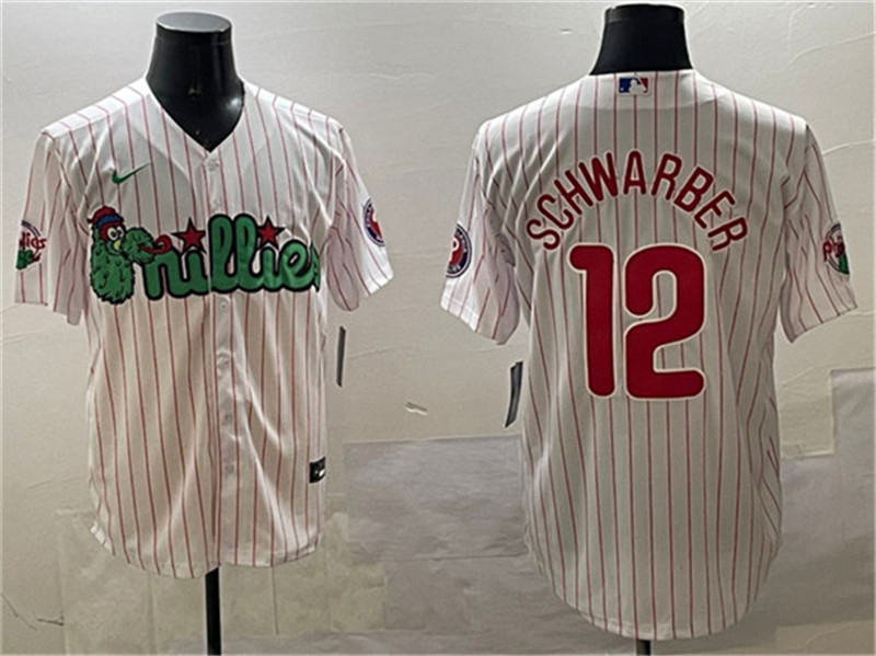 Men's Philadelphia Phillies 12 Kyle Schwarber White Phanatic Cool Base Stitched Jersey