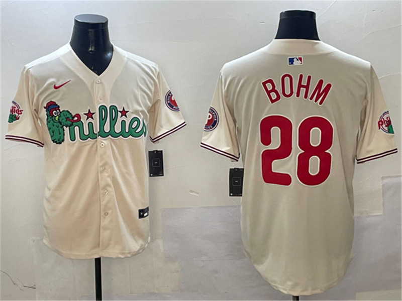 Men's Philadelphia Phillies 28 Alec Bohm Cream Phanatic Limited Stitched Jersey