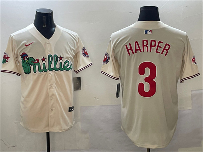 Men's Philadelphia Phillies 3 Bryce Harper Cream Phanatic Limited Stitched Jersey