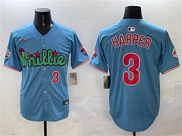 Men's Philadelphia Phillies 3 Bryce Harper Light Blue Phanatic Limited Stitched Jersey