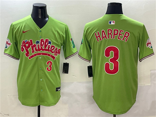 Men's Philadelphia Phillies 3 Bryce Harper Light Green Phanatic Limited Stitched Jersey