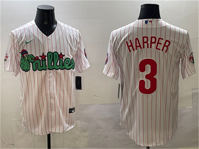 Men's Philadelphia Phillies 3 Bryce Harper White Phanatic Cool Base Stitched Jersey