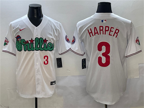 Men's Philadelphia Phillies 3 Bryce Harper White Phanatic Limited Stitched Jersey