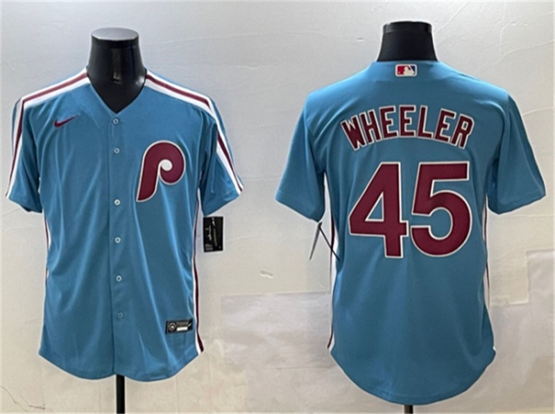 Men's Philadelphia Phillies 45 Zack Wheeler Blue Cool Base Stitched Jersey