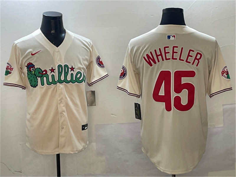 Men's Philadelphia Phillies 45 Zack Wheeler Cream Phanatic Limited Stitched Jersey