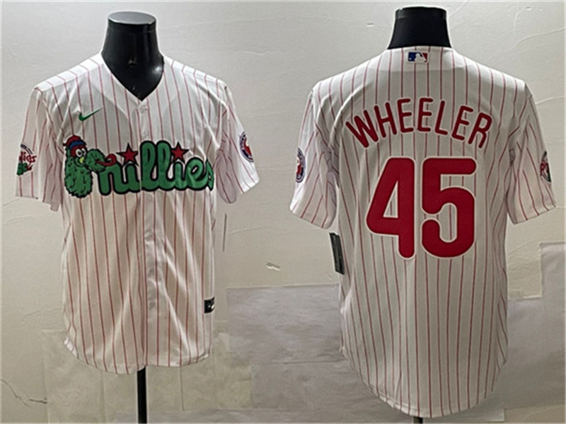 Men's Philadelphia Phillies 45 Zack Wheeler White Phanatic Cool Base Stitched Jersey