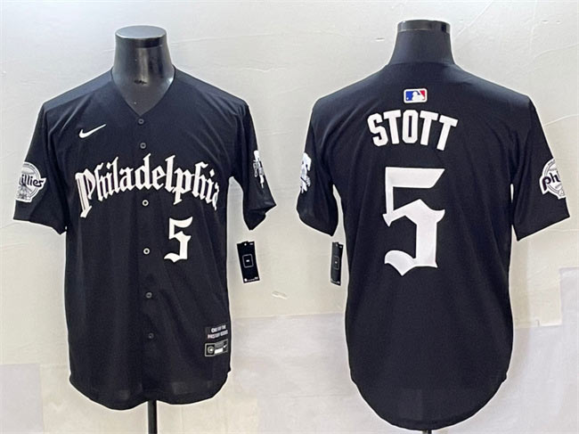 Men's Philadelphia Phillies 5 Bryson Stott Black Gothic Vapor Limited Stitched Jersey