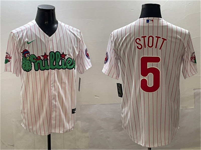 Men's Philadelphia Phillies 5 Bryson Stott White Phanatic Cool Base Stitched Jersey