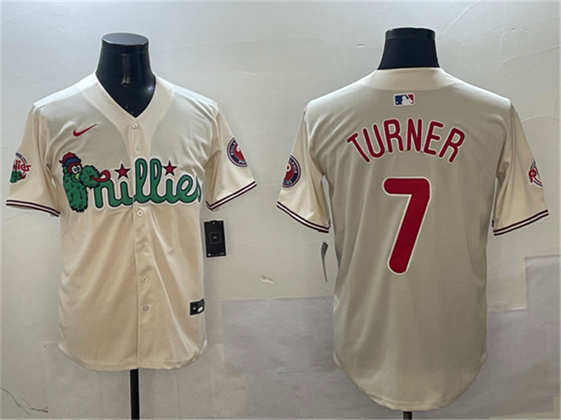 Men's Philadelphia Phillies 7 Trea Turner Cream Phanatic Limited Stitched Jersey