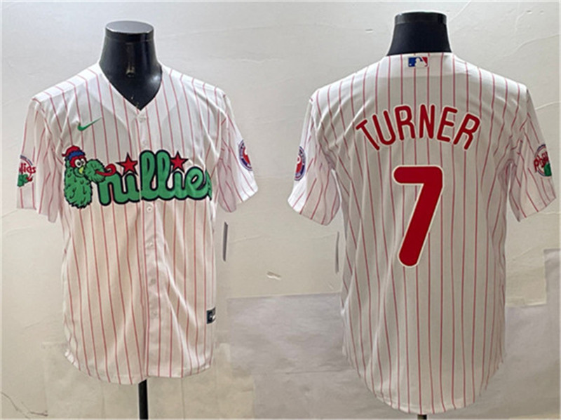 Men's Philadelphia Phillies 7 Trea Turner White Phanatic Cool Base Stitched Jersey
