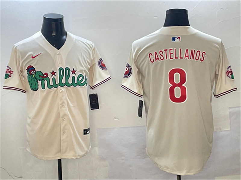 Men's Philadelphia Phillies 8 Nick Castellanos Cream Phanatic Limited Stitched Jersey