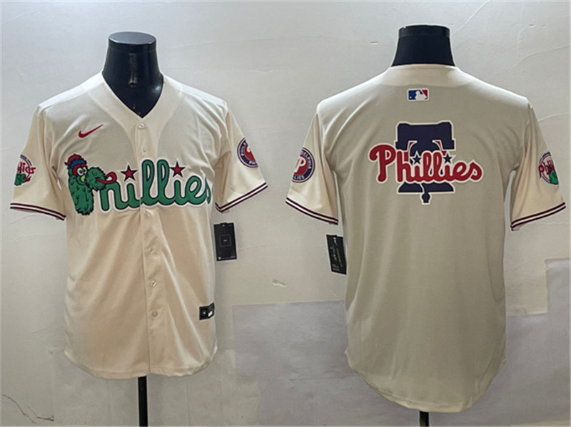 Men's Philadelphia Phillies Team Big Logo Cream Phanatic Limited Stitched Jersey