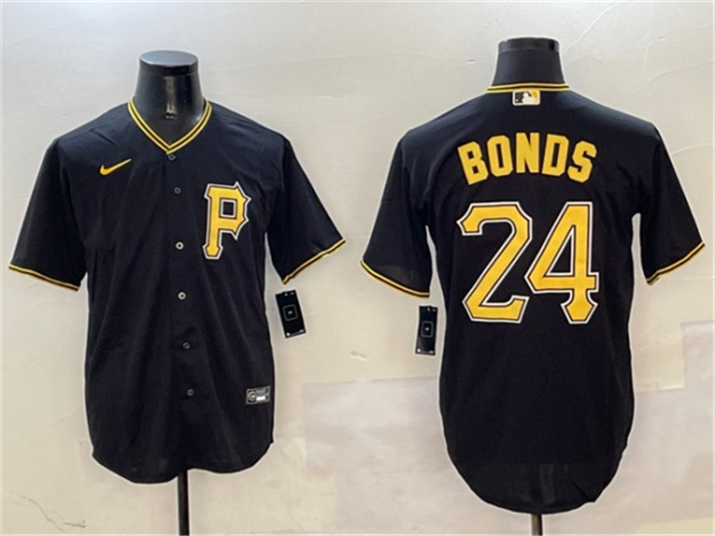 Men's Pittsburgh Pirates 24 Barry Bonds Black Cool Base Stitched Baseball Jersey