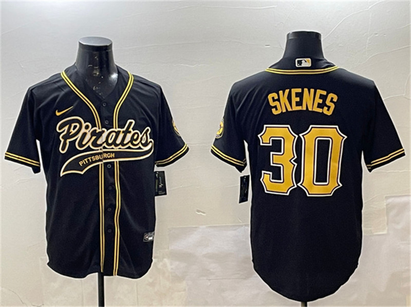 Men's Pittsburgh Pirates 30 Paul Skenes Black Cool Base Stitched Baseball Jersey