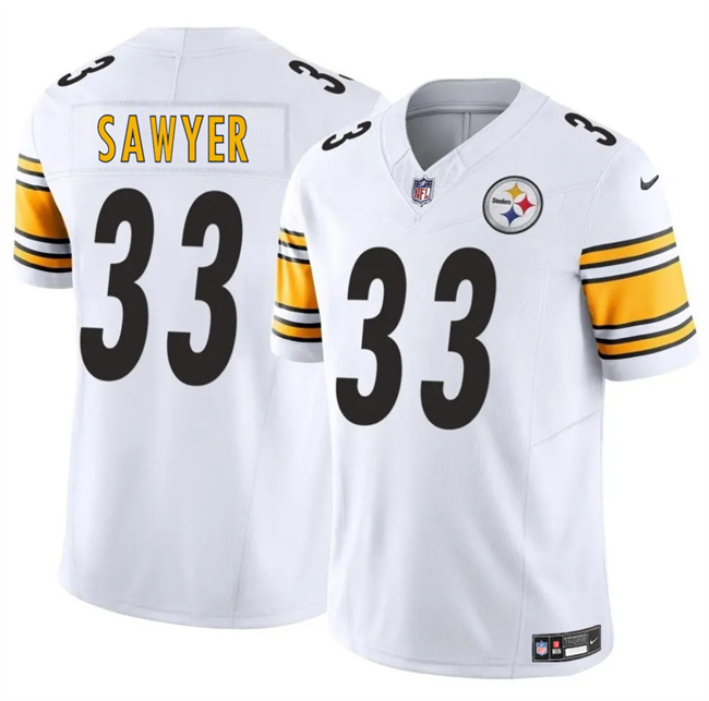 Men's Pittsburgh Steelers 33 Jack Sawyer White 2025 Draft F.U.S.E. Vapor Limited Football Stitched Jersey