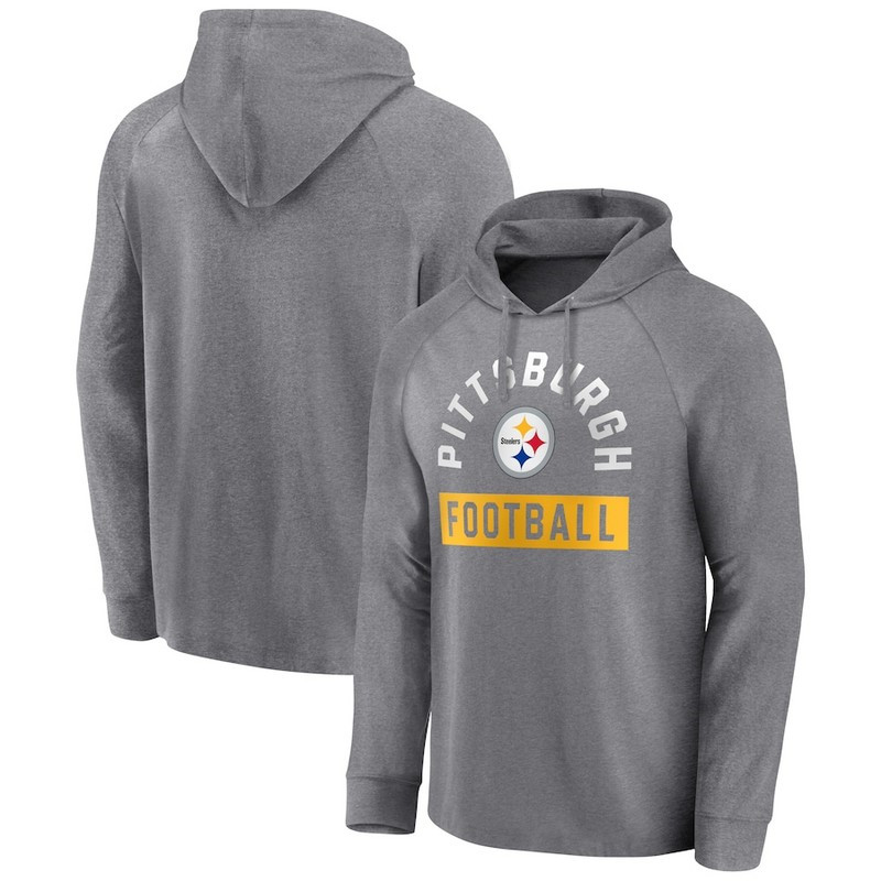 Men's Pittsburgh Steelers Fanatics Branded Heathered Gray No Time Off Raglan Pullover Hoodie