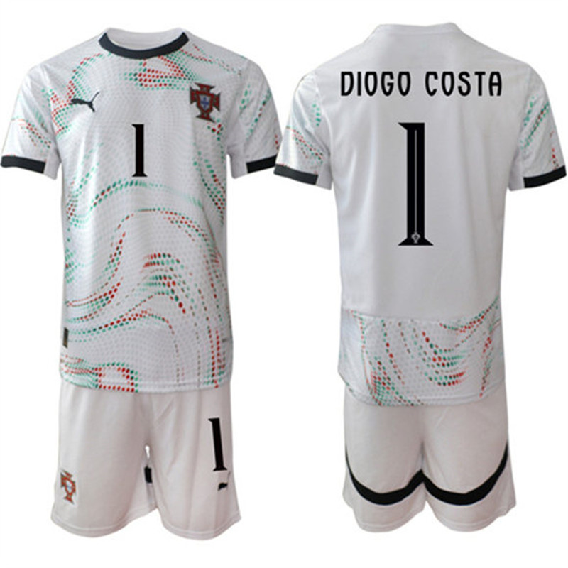 Men's Portugal Team 1 Diogo Costa 2025 White Away Soccer Jersey Suit