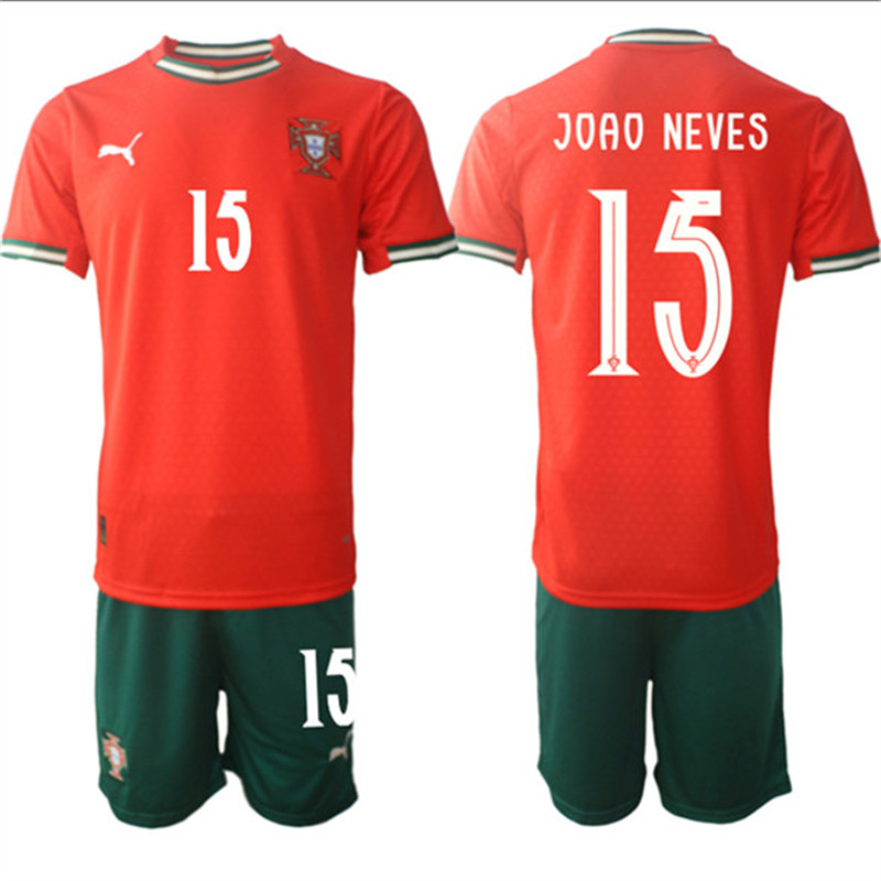 Men's Portugal Team 15 Joao Neves 2025 Red Home Soccer Jersey Suit