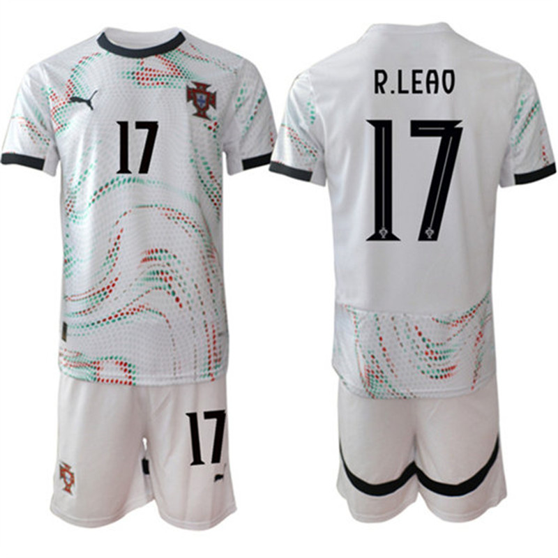 Men's Portugal Team 17 Rafael Leao 2025 White Away Soccer Jersey Suit